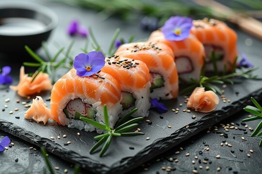 Fresh Salmon Sushi Rolls: Elegant Japanese Cuisine
