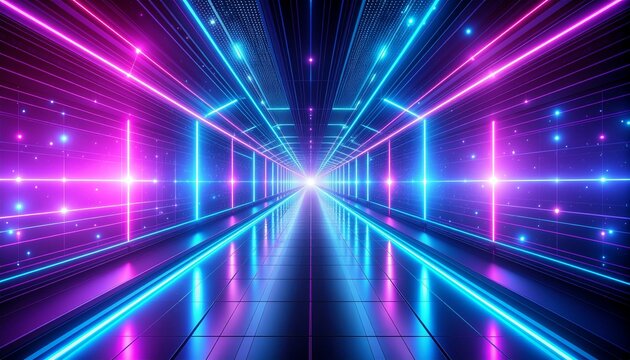 Dive into a stunning neon tunnel, perfect for futuristic tech designs and vibrant cyberpunk themes evoking a sense of wonder and advanced technology
