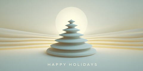 Minimalist ultra realistic holiday postcard design with stacked shapes