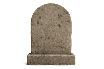 Old blank gravestone with weathered texture and cracks, providing a spooky halloween cemetery element, transparent background