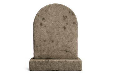 Old blank gravestone with weathered texture and cracks, providing a spooky halloween cemetery element, transparent background
