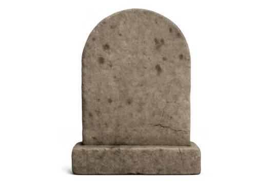 Old blank gravestone with weathered texture and cracks, providing a spooky halloween cemetery element, transparent background