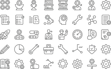 “60 Minimalist Engineering & Technology Line Icons – Industry, Tools, Innovation, Automation, Data Analysis, Research & Development”