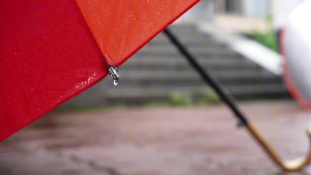 Red Umbrella with Raindrops - Rainy Day Mood