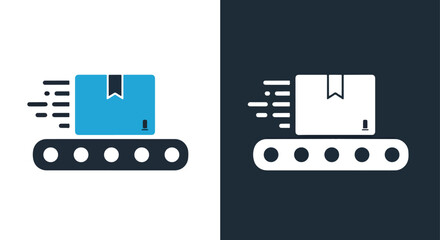 Two boxes on a conveyor belt illustration - Vector icon symbol for website - Icon vector - Blue icon vector - Line and glyph solid icon and logo template