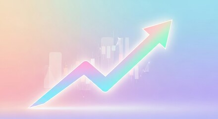 Pastel gradient background with upward trend arrow and transparent chart illustration