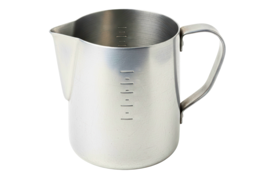 Stainless steel milk frothing pitcher for a coffee shop barista isolated with transparent background - Powered by Adobe
