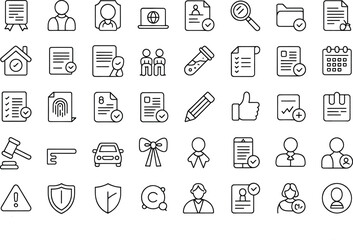 “Minimalist Line Art Business & Office Icons – 60 Outline Security, Identity, Document, Calendar, Email, Home, Car & Badge Icons Set”