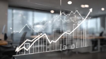 Abstract financial growth chart overlayed on an office environment backdrop - Powered by Adobe