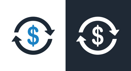 Currency exchange symbol with arrows - Vector icon symbol for website - Icon vector - Blue icon vector - Line and glyph solid icon and logo template