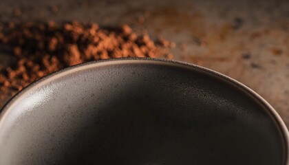 Ceramic Cup with Cocoa Powder Showing Matte Glaze Texture Close Up