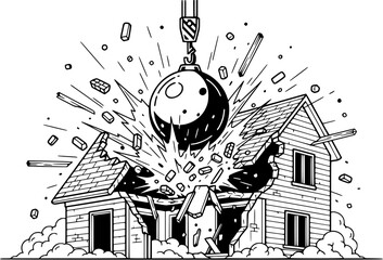 A monochrome illustration of snow covered houses and trees in a winter village landscape scene art
