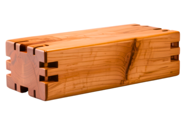 Rectangular wooden beam with interlocking joinery cuts on ends isolated with transparent background