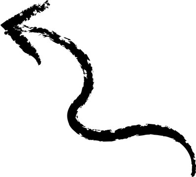 Black hand drawn curved arrow pointing upward right for presentations, notes, posters, scrapbook, and creative design accents on transparent background Arrow, white, doodle, scribble, marker in a