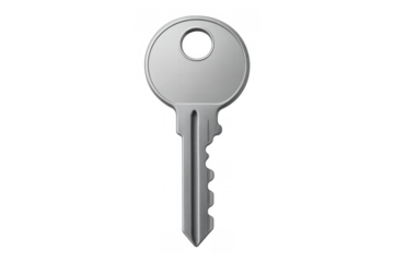 Silver metal key unlocking security, providing access, solution, and private property protection on transparent background