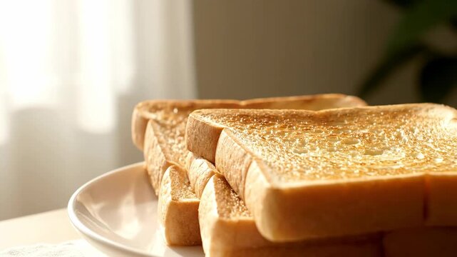 Golden morning light on freshly toasted bread slices for a perfect breakfast scene
