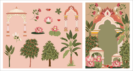 Pichwai post card Pichwai elements Pichwai vector art Pichwai vector elements pichwai wedding invitation card