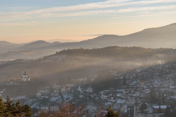Bansk&aacute; &Scaron;tiavnica townscape at sunset, Slovakia