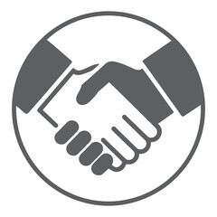 monochrome handshake icon enclosed in a circle, symbolizing agreement, partnership, cooperation, and mutual understanding