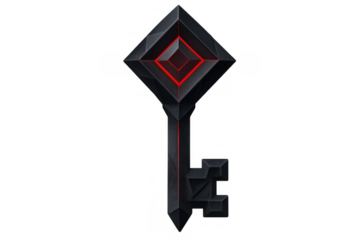 Dark fantasy key with glowing red energy symbol, unlocking mystery, magic, and forbidden secrets in game assets