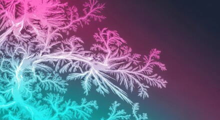 Abstract fractal frost pattern with vibrant pink and blue gradient glow on dark.
