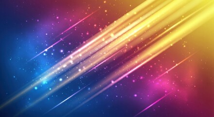 Vibrant diagonal light streaks and shimmering particles on a gradient background