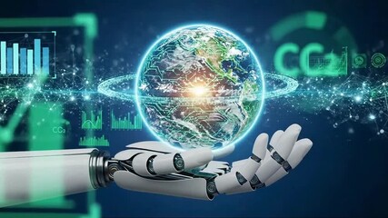 Ai global technology earth robot hand future innovation network data science worldwide automation 100 on transparent background - Powered by Adobe