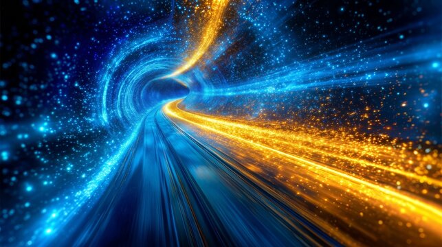 Futuristic Glowing Tunnel with Dynamic Light Trails and Sci-Fi Depth