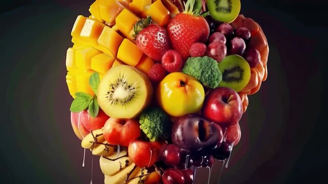 A succulent composition of chocolate-covered fruits and berries creates an appetising image of healthy eating, ideal for use as a backdrop in culinary blogs or dessert advertisements.
