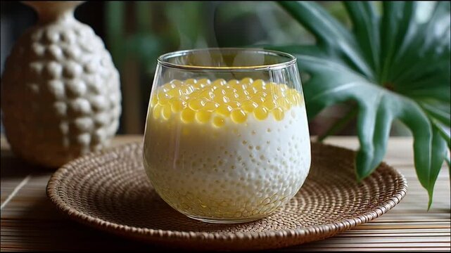 Cold Coconut Milk Dessert With Tapioca Pearls