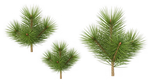Pine tree branches isolated on white for winter holiday designs isolated on transparent background