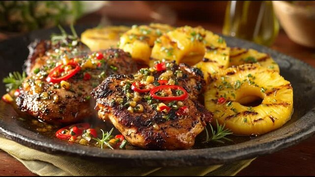 Jerk Chicken With Pineapple Slices Island Heat
