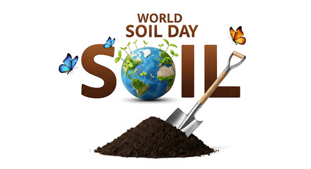 World soil day celebration with earth globe and gardening tools symbolizing soil health