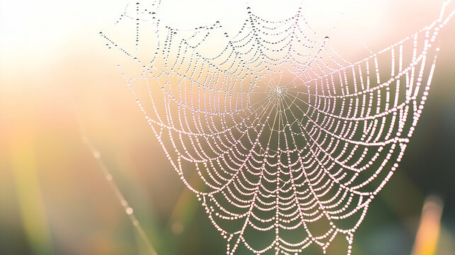 Spider web with dew drops in the morning closeup nature texture silk network