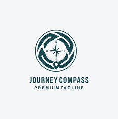 Distressed, circular logo featuring a detailed compass rose and a location pin icon, symbolizing navigation, travel, discovery, and global presence