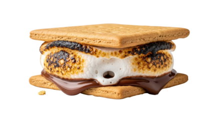 Delicious smores sandwich with melted chocolate and toasted marshmallows isolated on transparent background