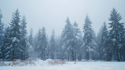 Peaceful Winter Forest Landscape with Gentle Snowfall