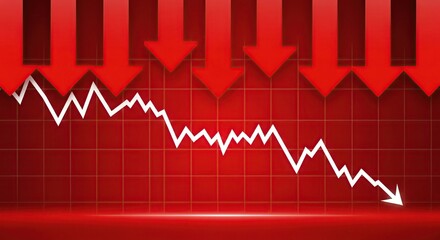 Economic downturn and market crash with red declining arrows