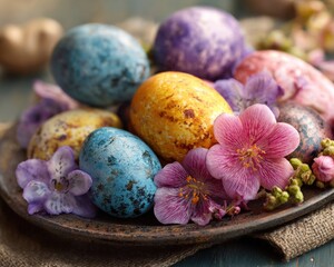 Obraz premium Easter eggs and flowers (1)