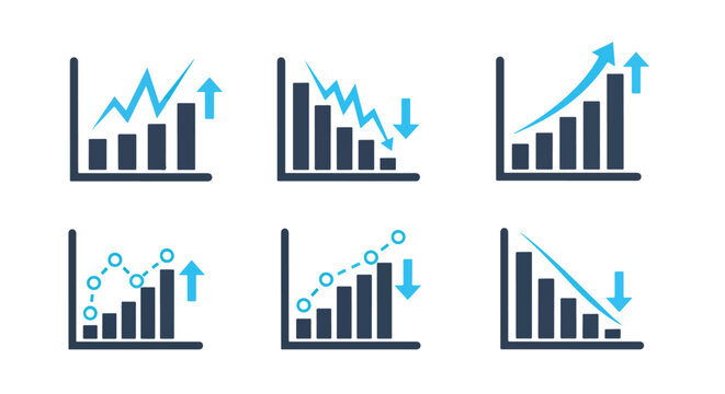 Business growth and decline chart icons - Vector icon symbol for website - Icon vector - Blue icon vector - Line and glyph solid icon and logo template