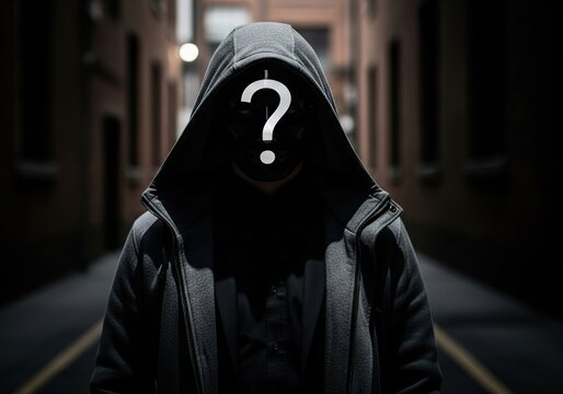 Anonymous figure with question mark mask representing mystery