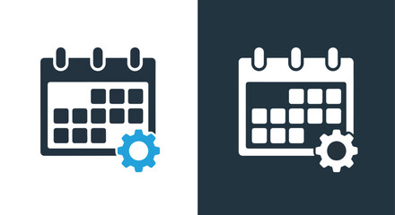 Calendar icons with gear settings - Vector icon symbol for website - Icon vector - Blue icon vector - Line and glyph solid icon and logo template
