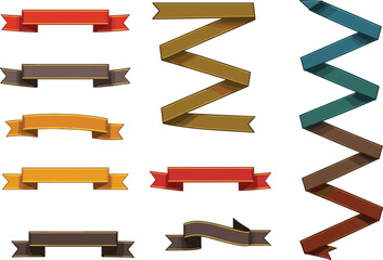 Colorful Ribbon Banner Set with Folded, Zigzag, and Flat Styles for Labels, Tags, and Graphic Design Projects