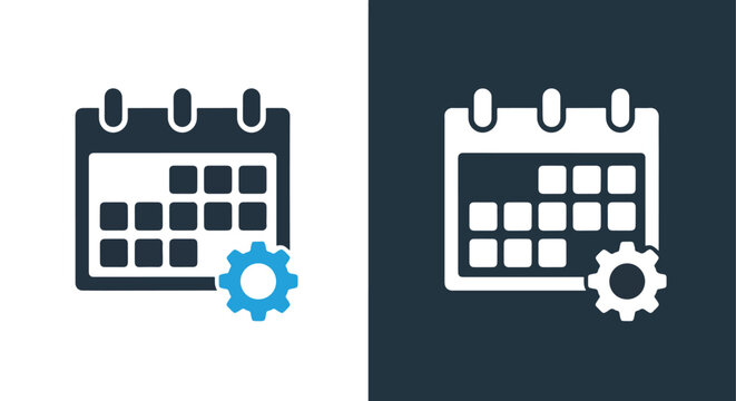 Calendar icons with gear settings - Vector icon symbol for website - Icon vector - Blue icon vector - Line and glyph solid icon and logo template