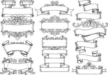 Vintage Ornamental Banner and Frame Collection with Flourishes, Scrolls, and Decorative Elements for Elegant Graphic Design Projects