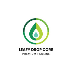 A layered, monochromatic green logo featuring a leaf shape integrated into a stylized water drop, symbolizing nature, purity, water, and organic products.