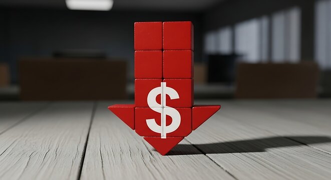 Downward trending dollar sign on wooden surface signaling economic downturn