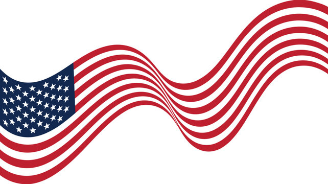  Wavy American flag illustration with flowing red, white, and blue design &ndash; patriotic symbol of freedom, unity, and national pride