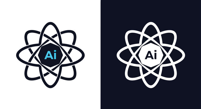 Ai symbol with atom design concept - Vector icon symbol for website - Icon vector - Blue icon vector - Line and glyph solid icon and logo template