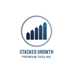 A modern financial or business logo showing a bar graph with increasing, stepped columns within a blue circle, representing growth, success, and investment.